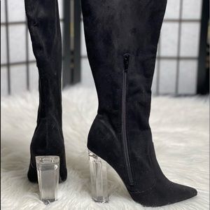 BLACK FASHION NOVA CLEAR BLOCK BOOTS SIZE 6